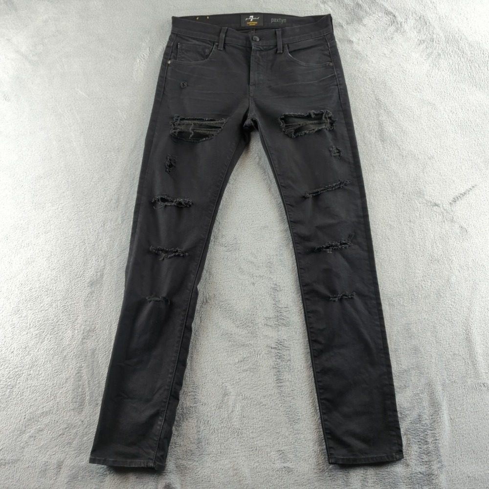 7 For All Mankind Jeans Mens 32x34 Black Paxtyn Foolproof Denim Distressed‎ Slim